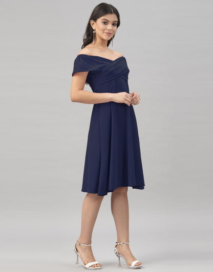 Peppy Navy Blue Coloured Knitted Lycra Dress | Sudathi
