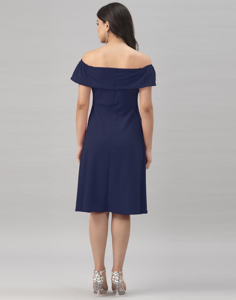 Peppy Navy Blue Coloured Knitted Lycra Dress | Sudathi