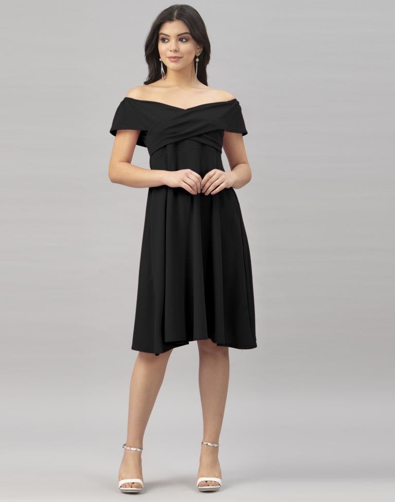 Fab Black Coloured Knitted Lycra Dress | Sudathi