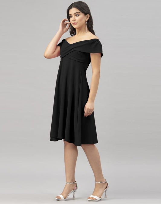 Fab Black Coloured Knitted Lycra Dress | Sudathi