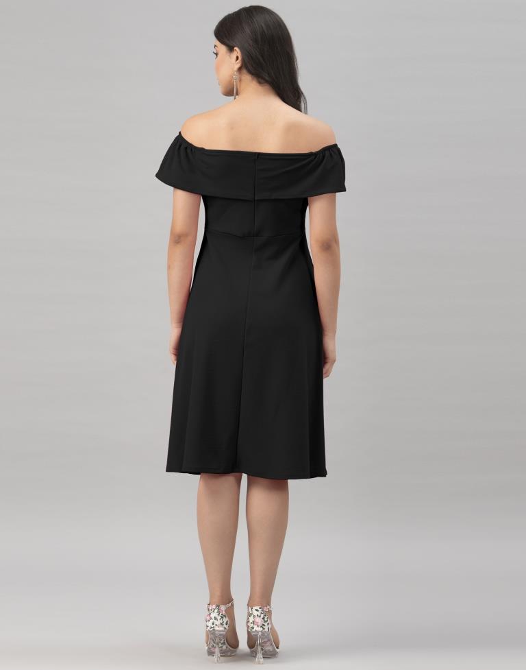 Fab Black Coloured Knitted Lycra Dress | Sudathi