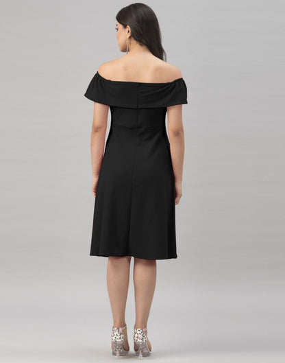 Fab Black Coloured Knitted Lycra Dress | Sudathi