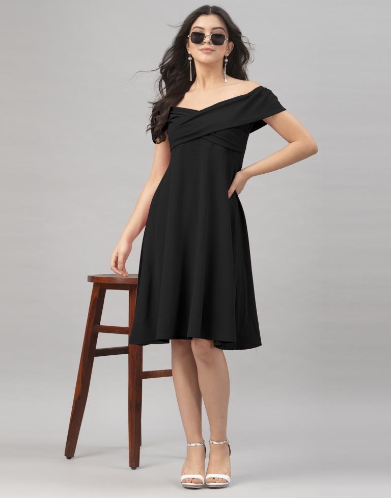Fab Black Coloured Knitted Lycra Dress | Sudathi