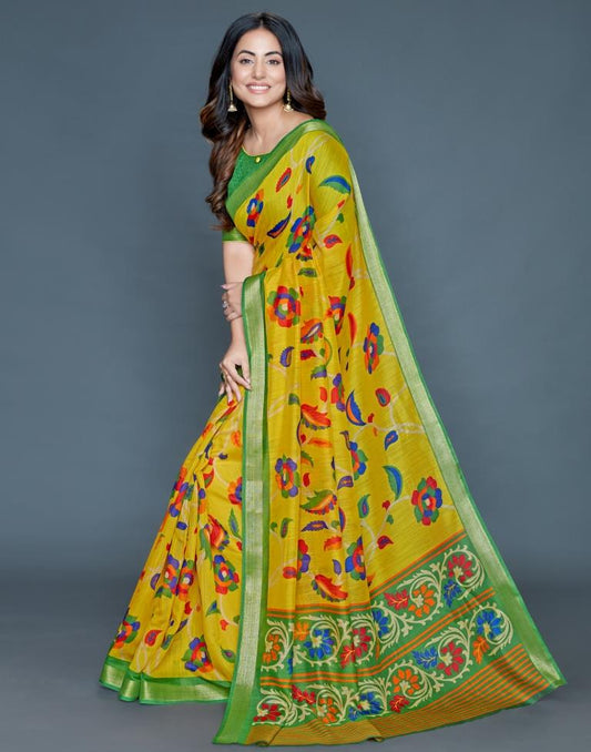 Yellow Coloured cotton Blend Printed Saree | Sudathi