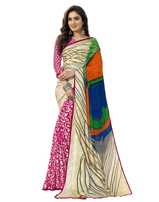 White Coloured Silk Crepe Embellished Partywear saree | Leemboodi