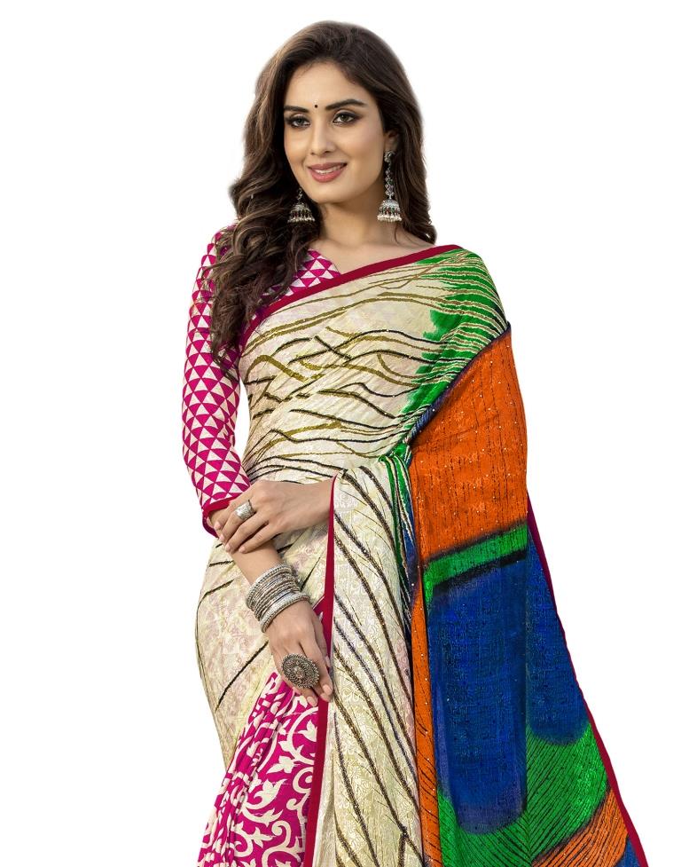 White Coloured Silk Crepe Embellished Partywear saree | Leemboodi