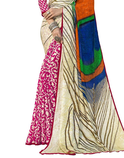 White Coloured Silk Crepe Embellished Partywear saree | Leemboodi