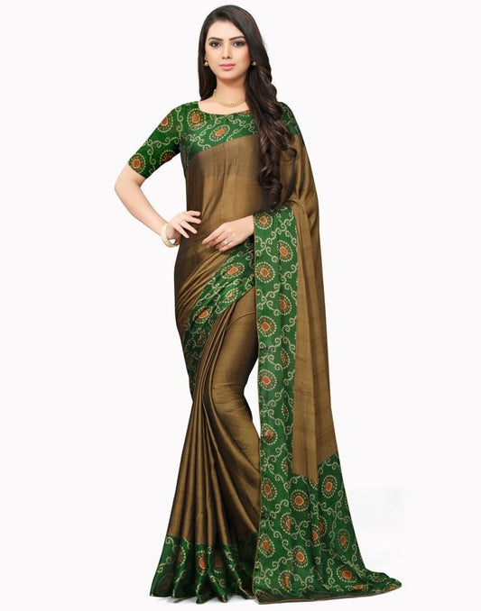Brown Coloured Chiffon Bandhani Printed Casual saree | Leemboodi