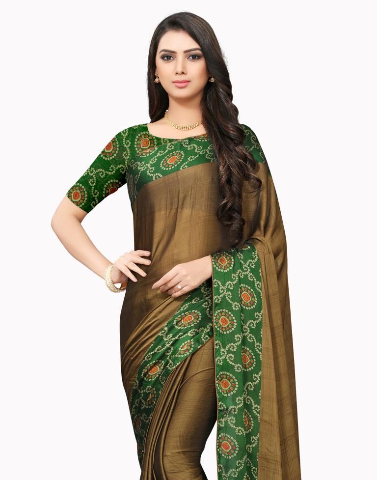 Brown Coloured Chiffon Bandhani Printed Casual saree | Leemboodi