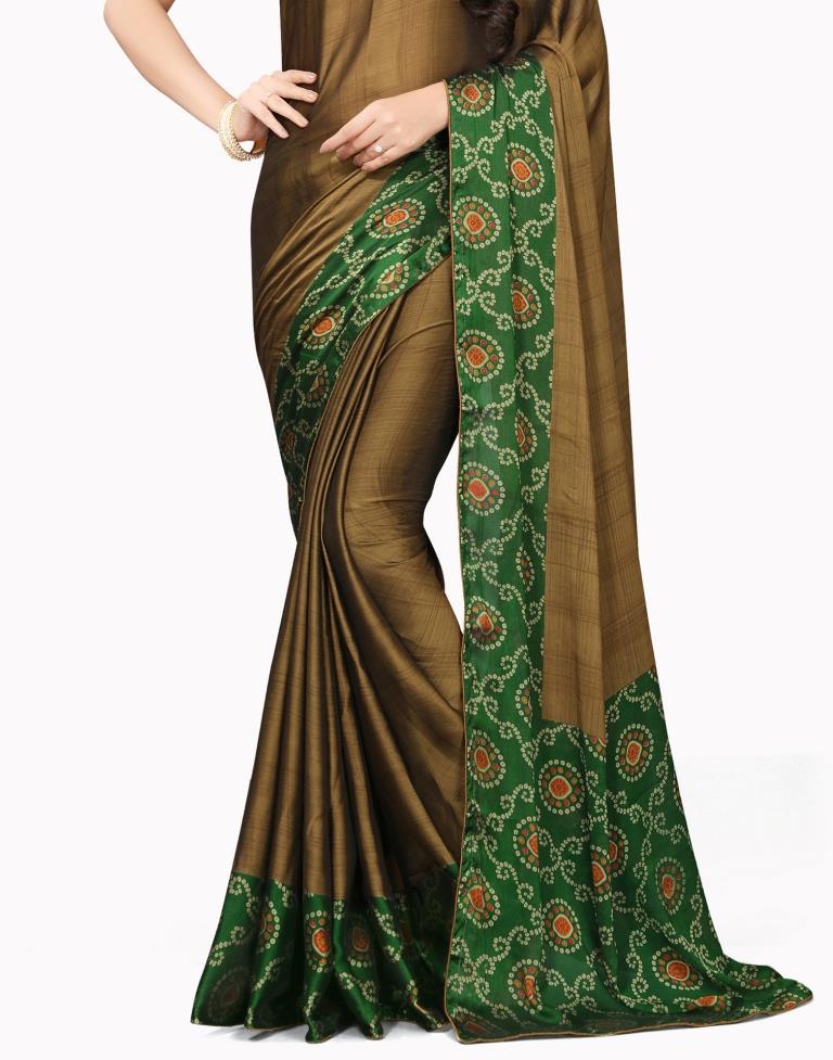 Brown Coloured Chiffon Bandhani Printed Casual saree | Leemboodi
