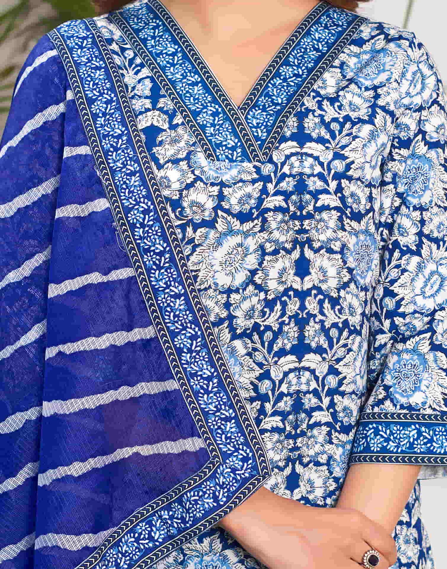 Blue Printed Rayon Straight Kurta With Pant And Dupatta