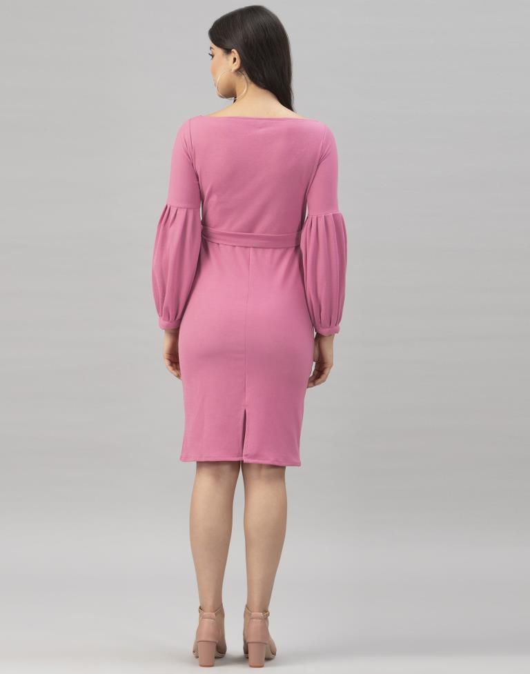 Graceful Pink Coloured Knitted Lycra Bodycon | Sudathi