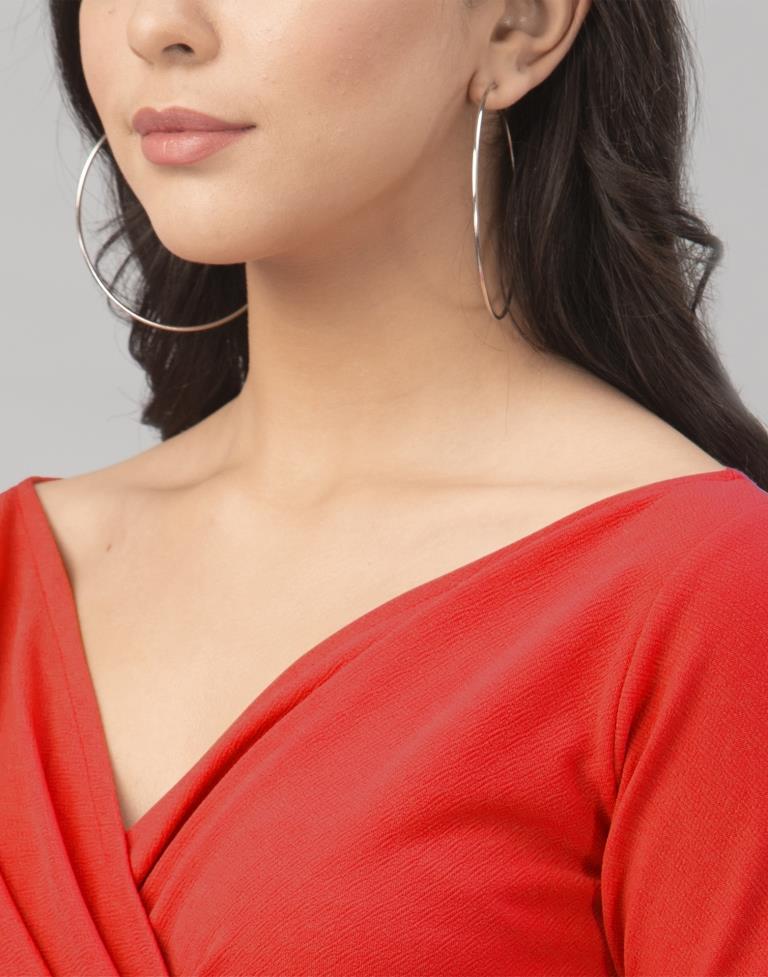 Picturesque Red Coloured Knitted Lycra Bodycon | Sudathi