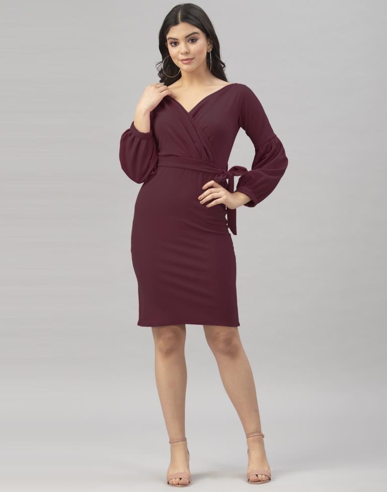 Beautiful Dark Brown Coloured Knitted Lycra Bodycon | Sudathi