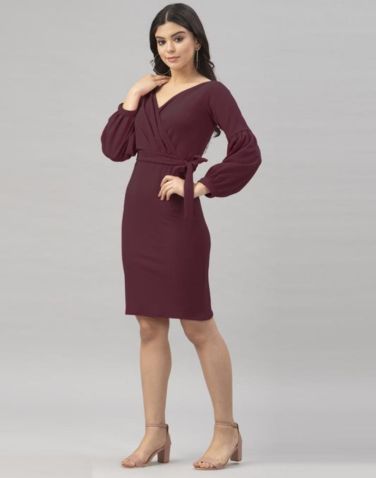 Beautiful Dark Brown Coloured Knitted Lycra Bodycon | Sudathi