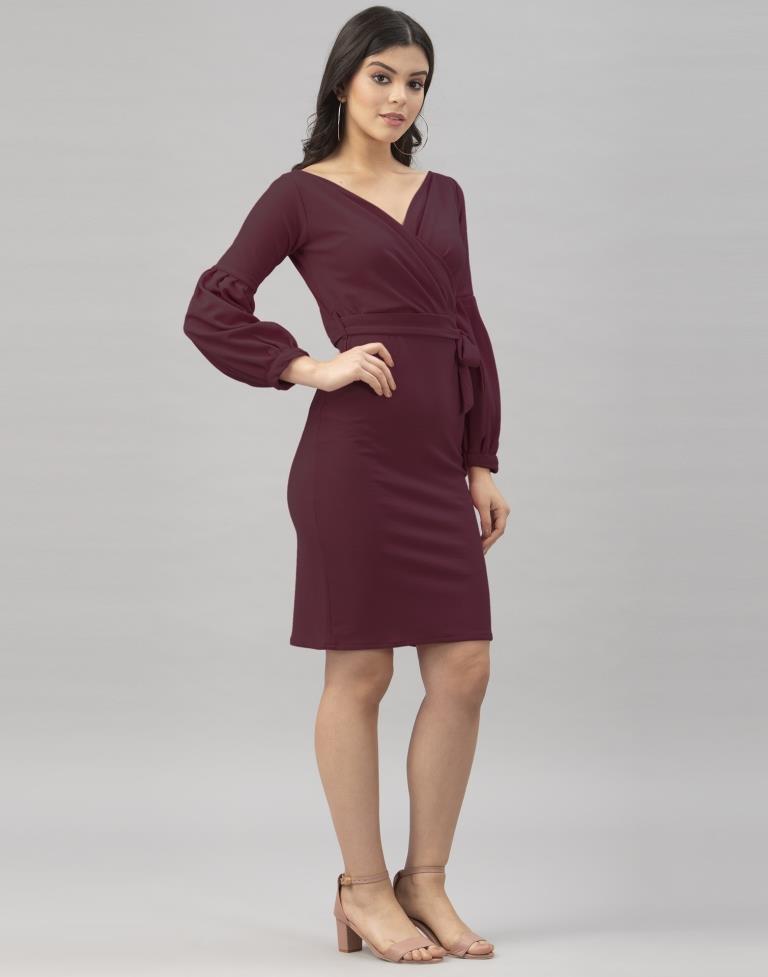 Beautiful Dark Brown Coloured Knitted Lycra Bodycon | Sudathi