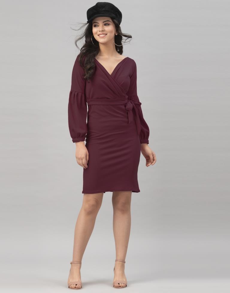 Beautiful Dark Brown Coloured Knitted Lycra Bodycon | Sudathi