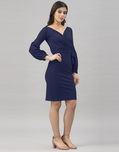 Refreshing Navy Blue Coloured Knitted Lycra Bodycon | Sudathi
