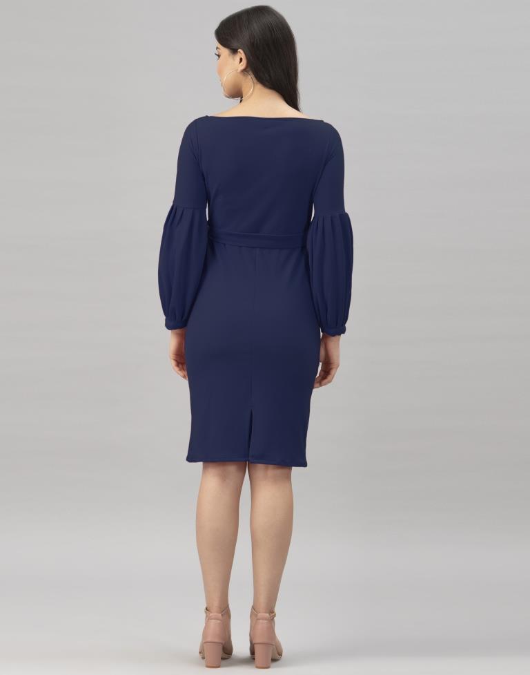 Refreshing Navy Blue Coloured Knitted Lycra Bodycon | Sudathi