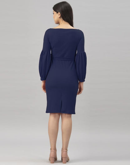 Refreshing Navy Blue Coloured Knitted Lycra Bodycon | Sudathi