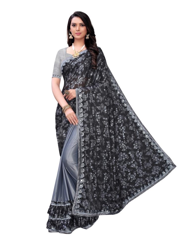 Grey Printed Lycra Saree
