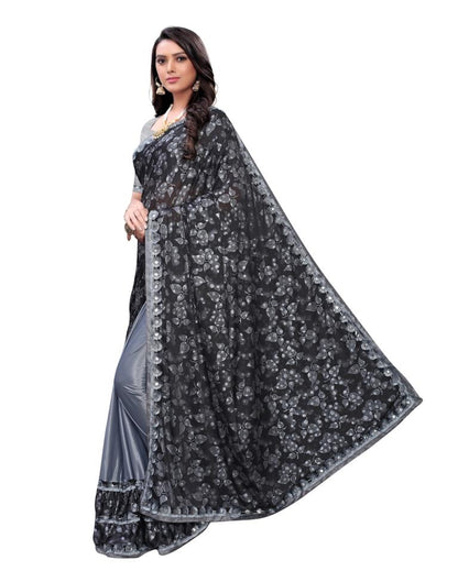 Grey Printed Lycra Saree