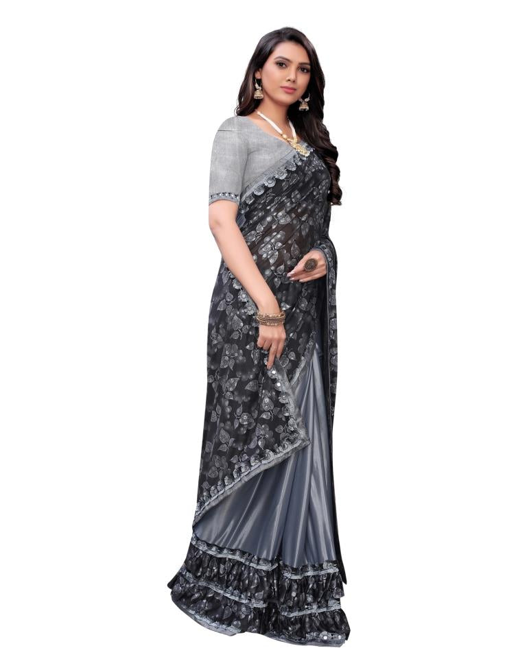 Grey Printed Lycra Saree