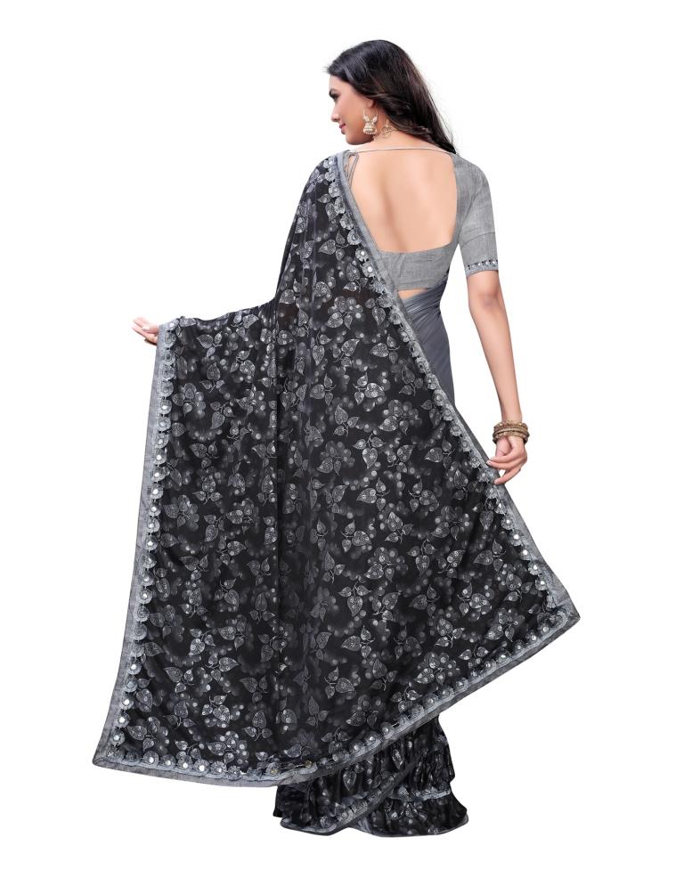 Grey Printed Lycra Saree