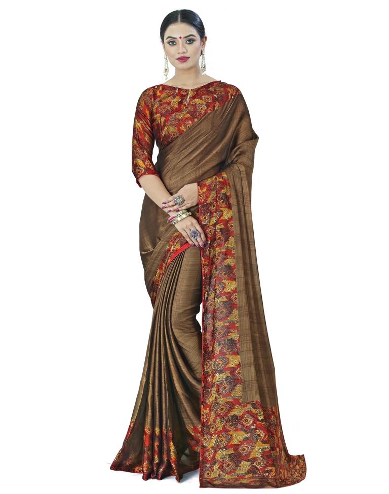 Brown Coloured Chiffon Printed Casual saree | Leemboodi