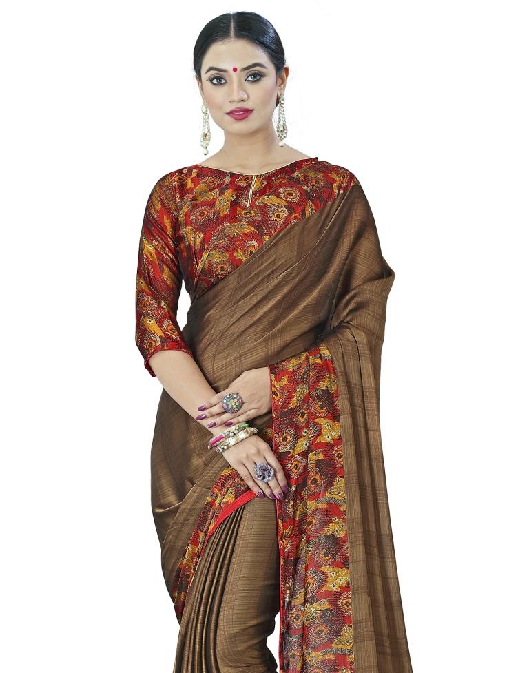 Brown Coloured Chiffon Printed Casual saree | Leemboodi