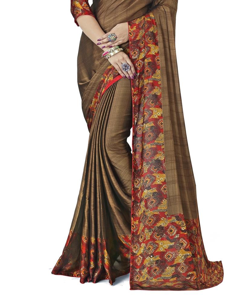 Brown Coloured Chiffon Printed Casual saree | Leemboodi