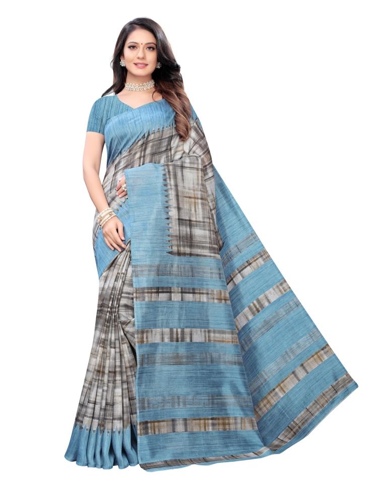 Sky Blue Coloured Poly Silk Printed Casual saree | Leemboodi