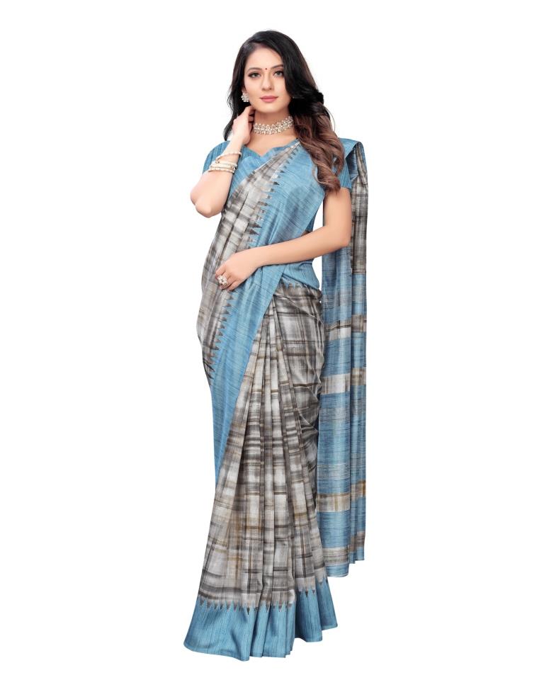 Sky Blue Coloured Poly Silk Printed Casual saree | Leemboodi
