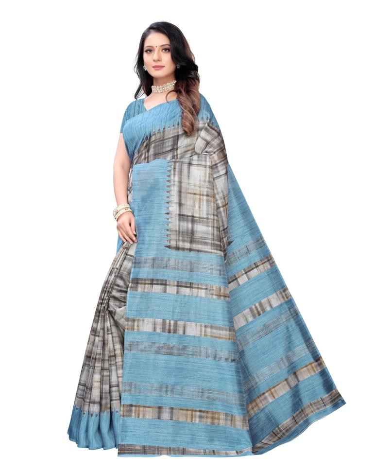 Sky Blue Coloured Poly Silk Printed Casual saree | Leemboodi