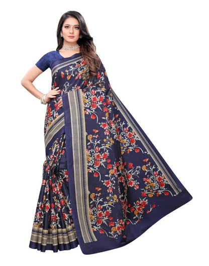 Navy Blue Printed Silk Saree
