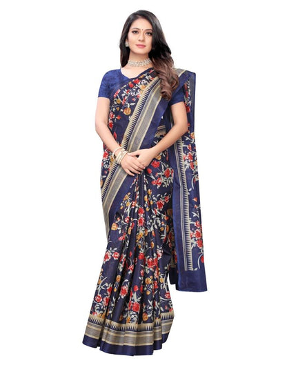 Navy Blue Printed Silk Saree