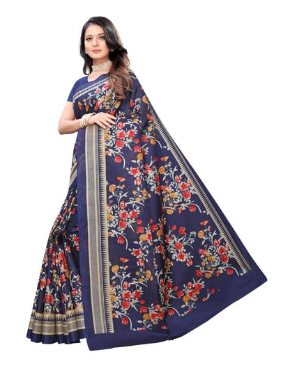 Navy Blue Printed Silk Saree