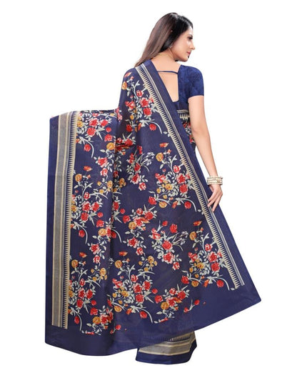 Navy Blue Printed Silk Saree