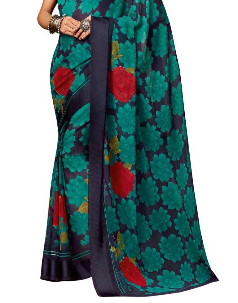 Navy Blue Coloured Chiffon Printed Casual saree | Sudathi
