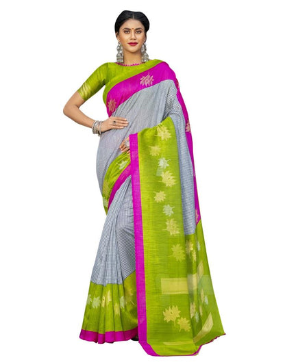 Green Printed Silk Saree