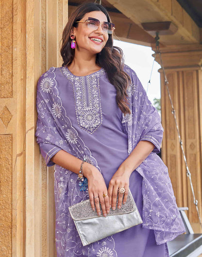 Lavender Sequence Cotton Straight Kurta With Pant And Dupatta