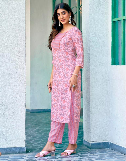 Pink Rayon Printed Kurta Set With Dupatta