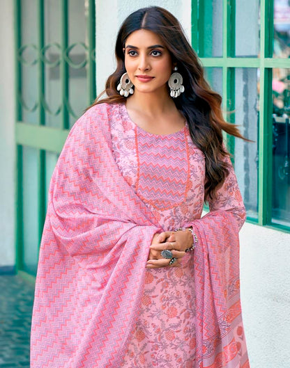 Pink Rayon Printed Kurta Set With Dupatta