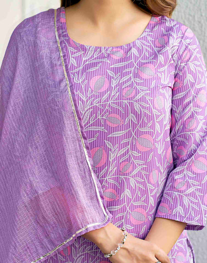 Light Purple Printed Rayon Straight Kurta Set With Dupatta