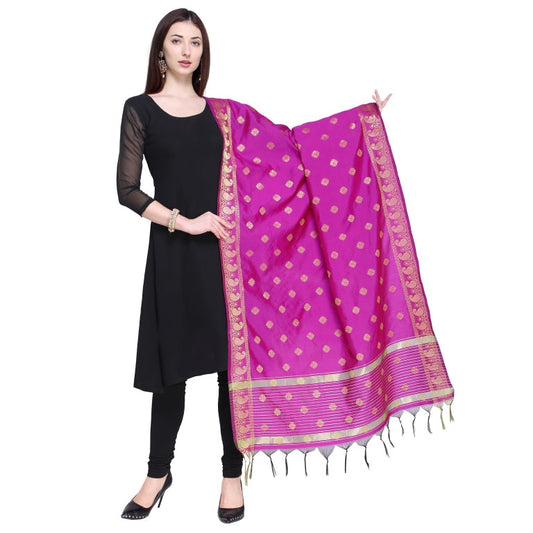 Pink Coloured Poly Silk Jacqaurd Dupatta | Sudathi