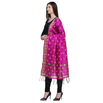 Pink Coloured Poly Silk Jacqaurd Dupatta | Sudathi