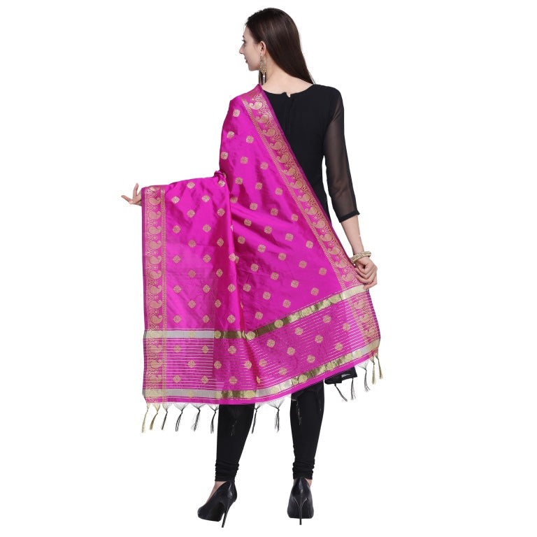 Pink Coloured Poly Silk Jacqaurd Dupatta | Sudathi