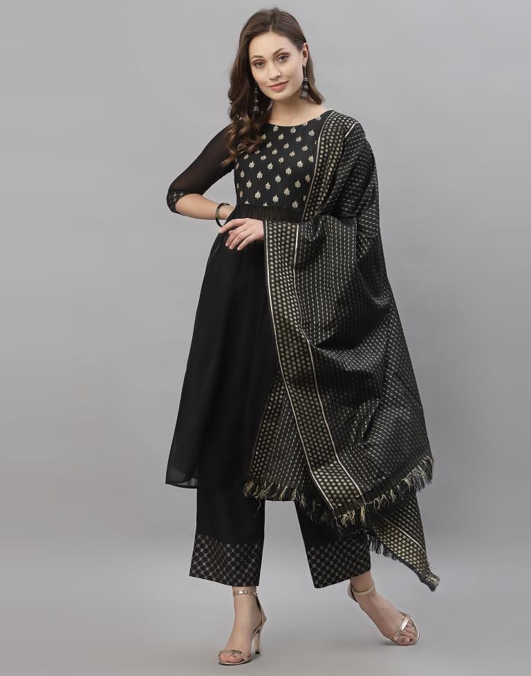 Black Kurti With Pant And Dupatta | Leemboodi