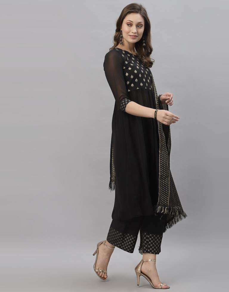 Black Kurti With Pant And Dupatta | Leemboodi