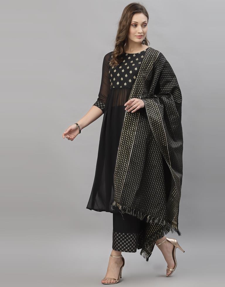 Black Kurti With Pant And Dupatta | Leemboodi